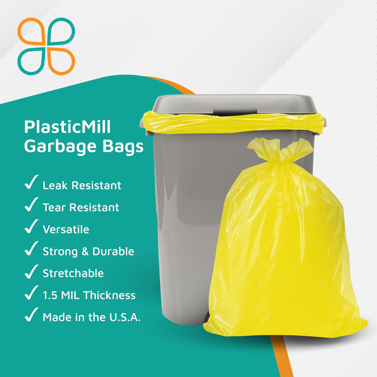 Yellow 40-45 Gallon Heavy Duty Trash Bags, 1.5 Mil, 100-Count A990
