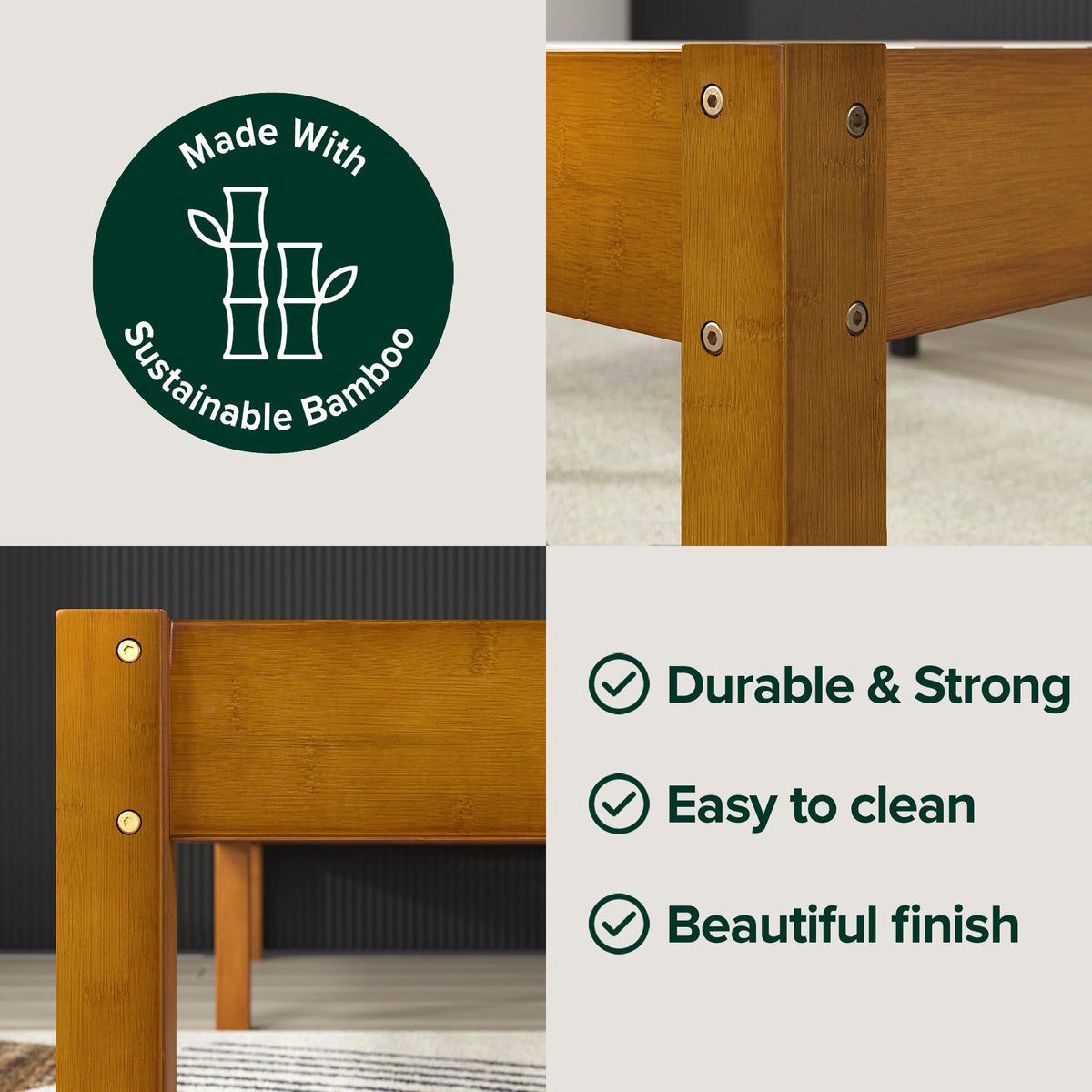 14 Inch Bamboo Platform Bed Frame, Queen Y7010