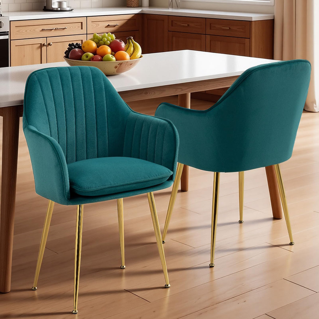 Velvet Accent Arm Chairs Set of 2 with Golden Legs F12032