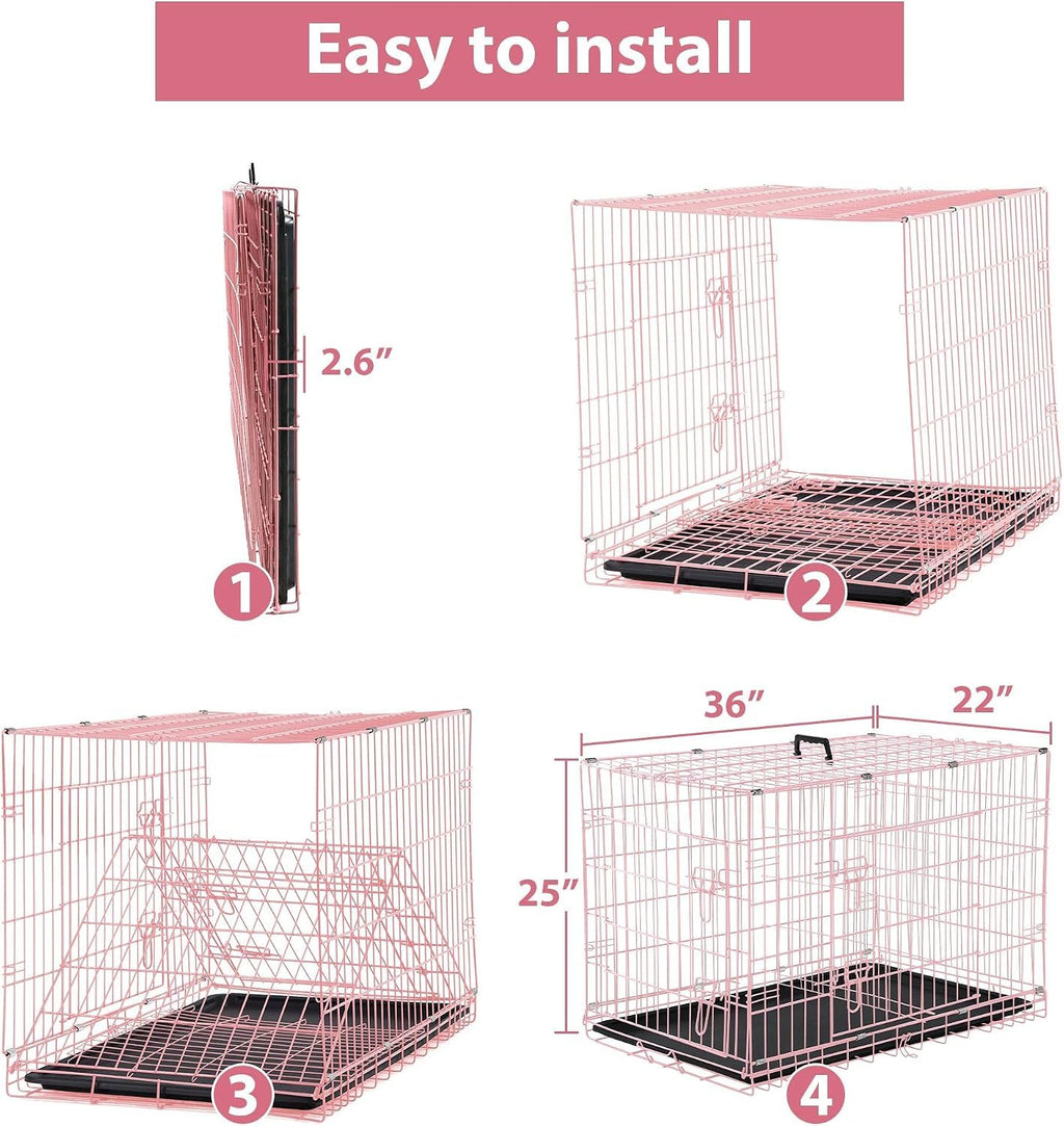 36 Inch Foldable Metal Dog Crate with Double Doors J606