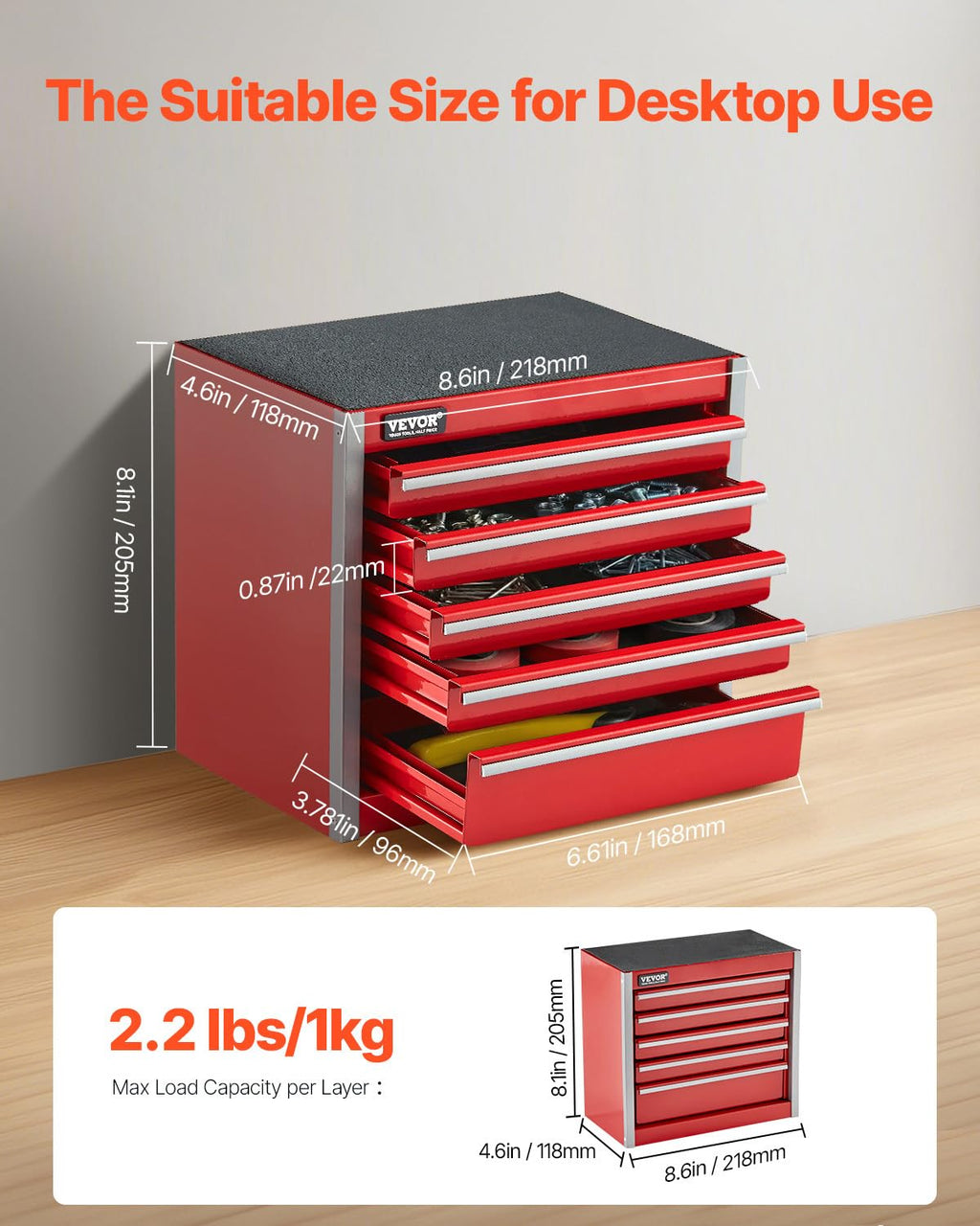 8.6-inch Portable Metal Tool Box with 5 Drawers H970