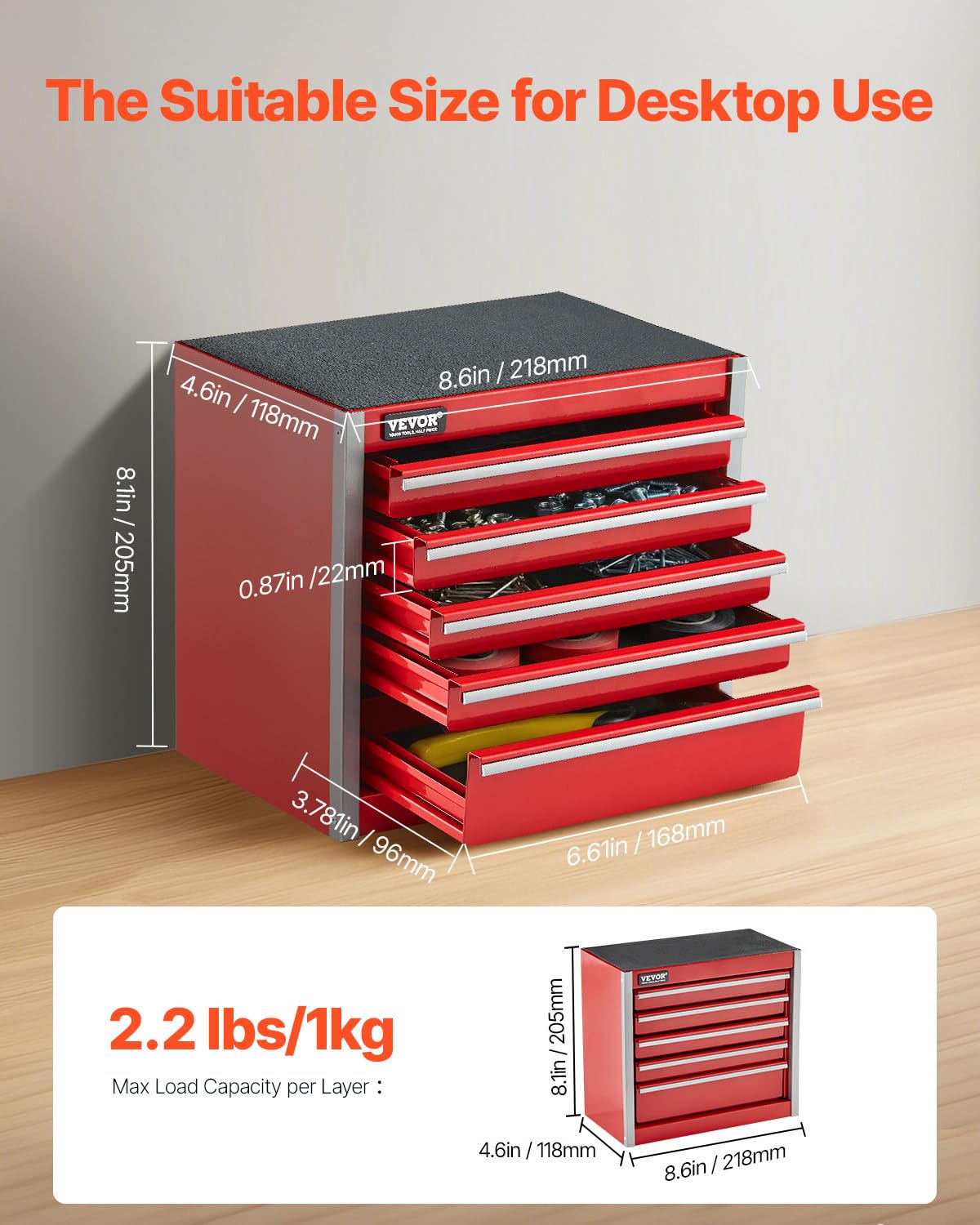8.6-inch Portable Metal Tool Box with 5 Drawers H970