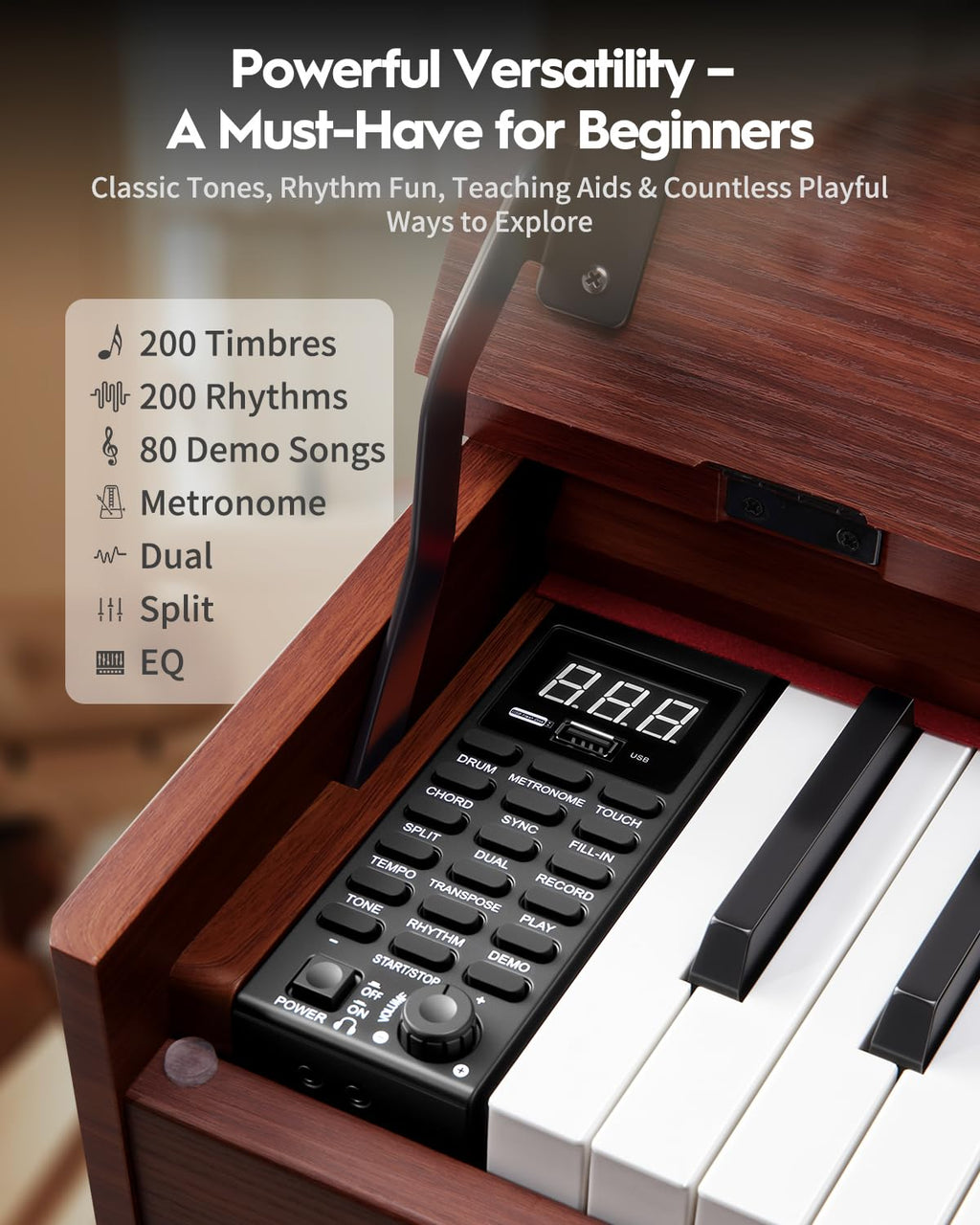 88 Keys Hammer-Action Fully Weighted Digital Piano with Furniture Stand L6869