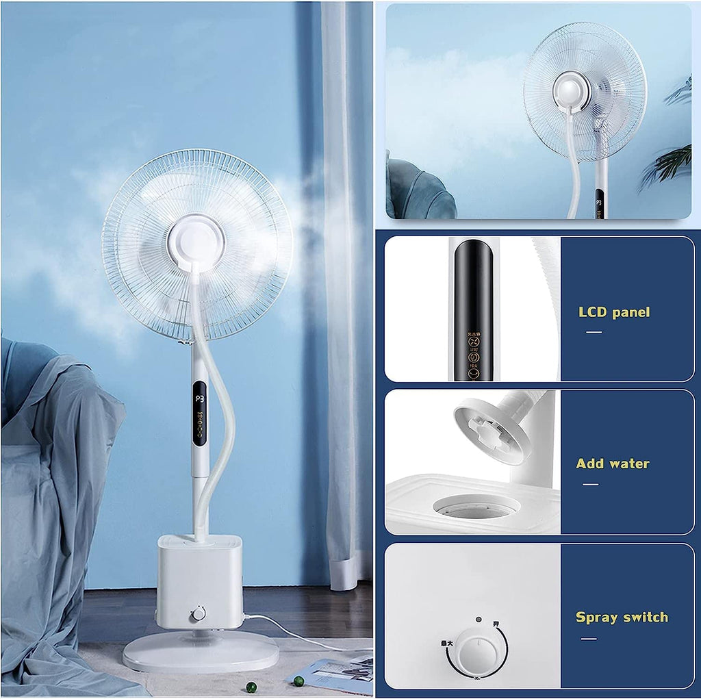 Oscillating Misting Pedestal Fan with Remote Control, 3-Speed, 16-inch, White J712924