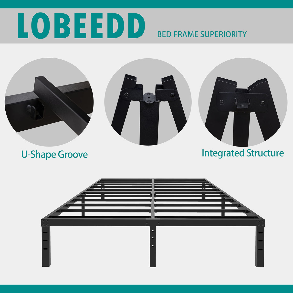 18 Inch Queen Metal Platform Bed Frame Heavy Duty Black X989