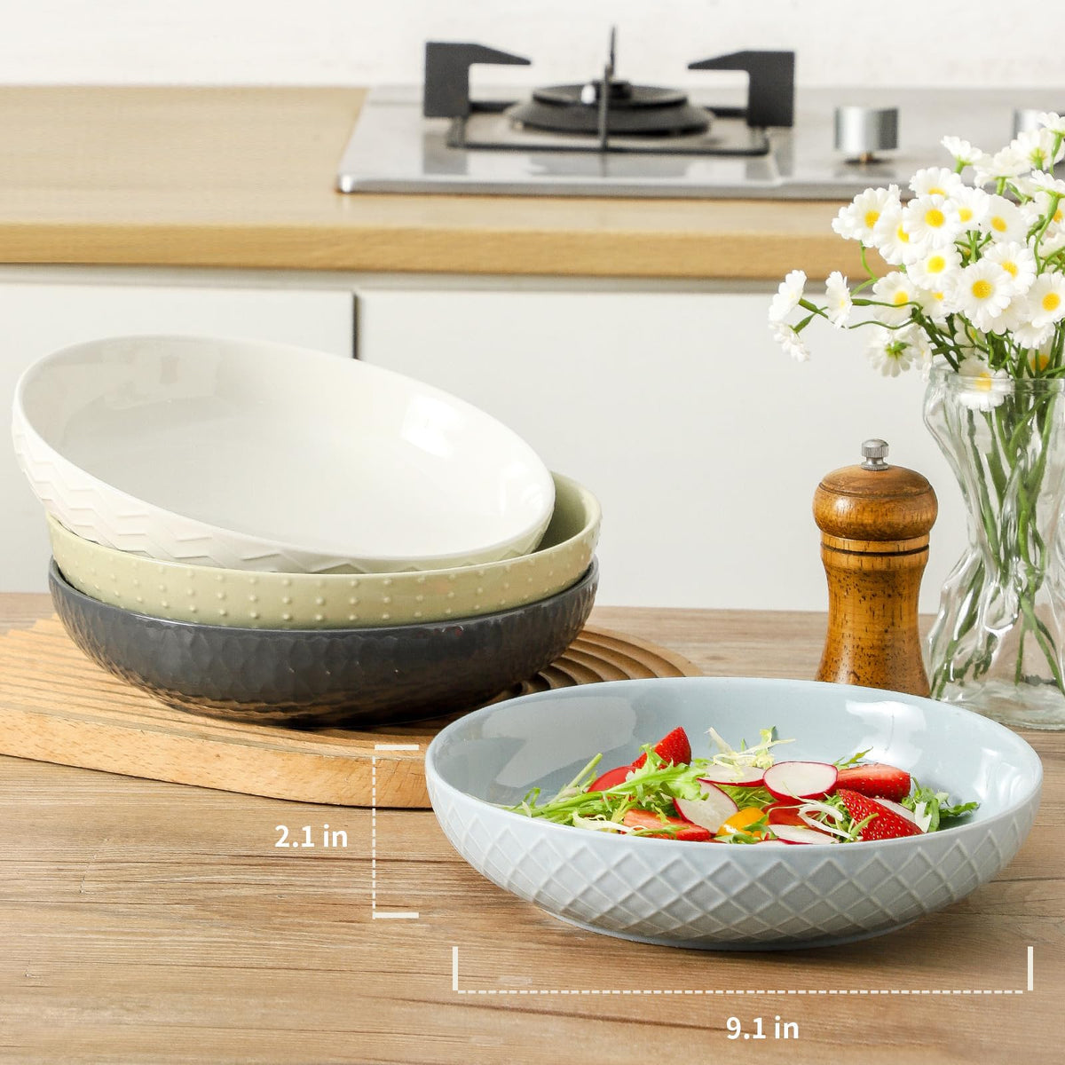 9.1'' 42 OZ Ceramic Pasta Bowls Set of 4 N621