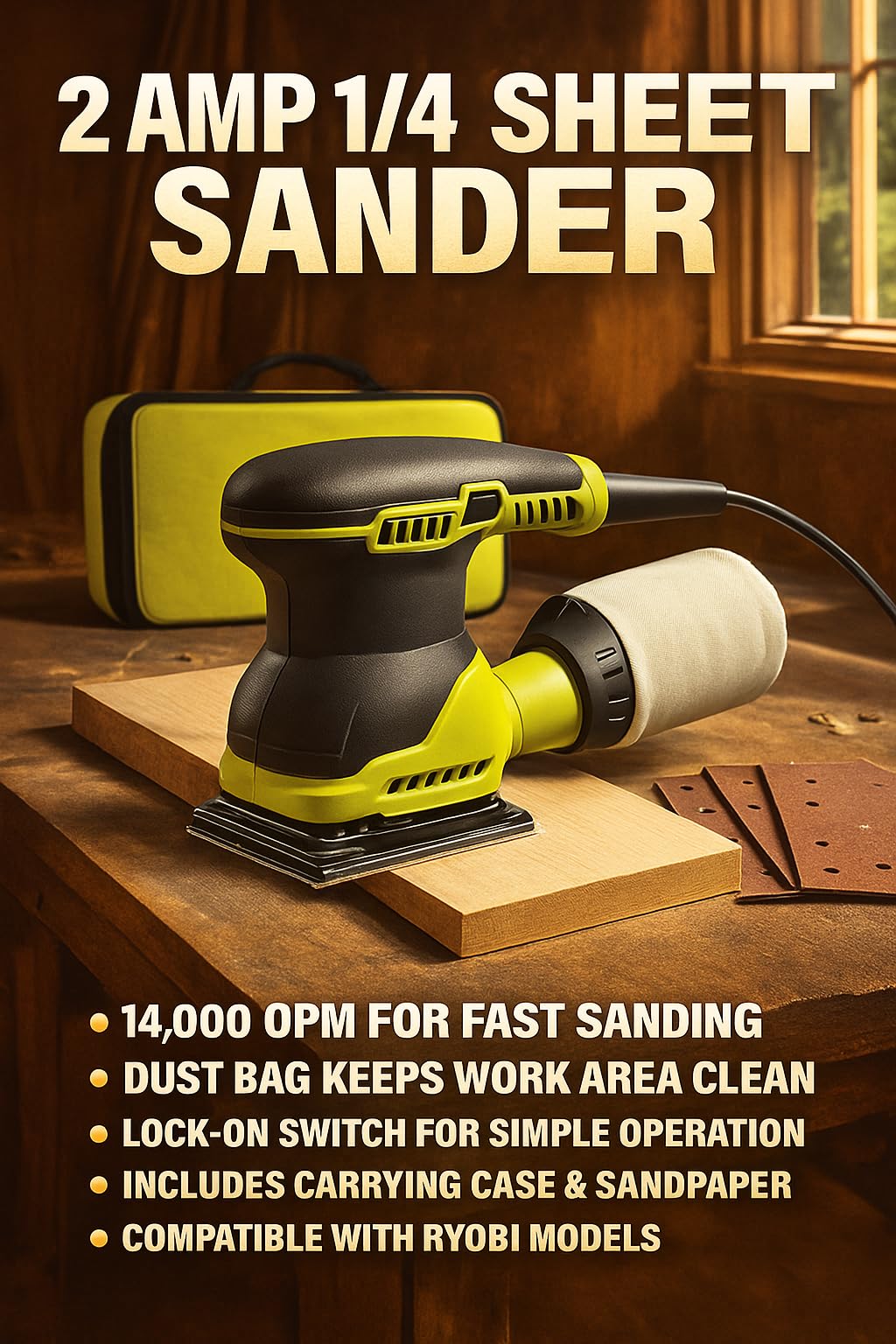 2 Amp Corded 1/4 Sheet Finishing Sander with Dust Collection Bag L972808