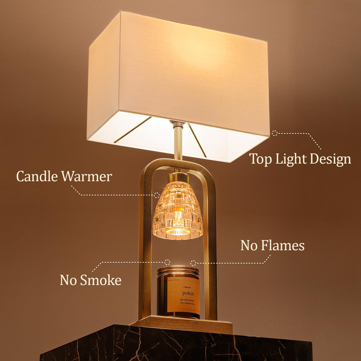 2 in 1 Gold Table Lamp with Candle Warmer H2261