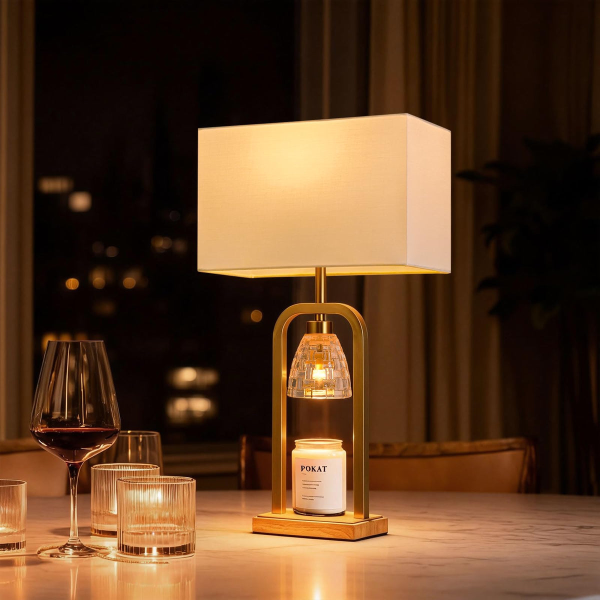 2 in 1 Gold Table Lamp with Candle Warmer H2261