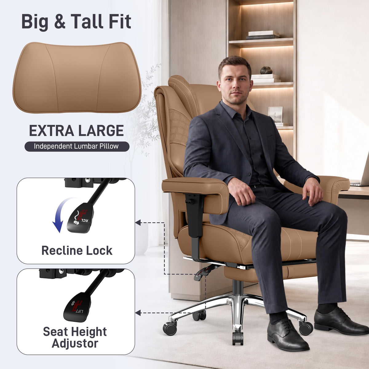 Big and Tall Executive Office Chair with Footrest and Lumbar Support N783779