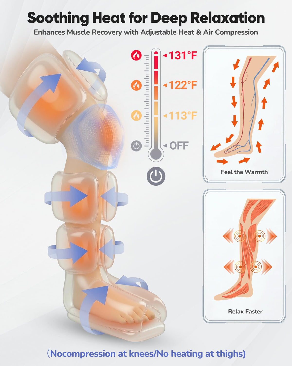 Air Compression Leg Massager with Heat, 9 Intensity, 4 Modes, 3 Heating A324