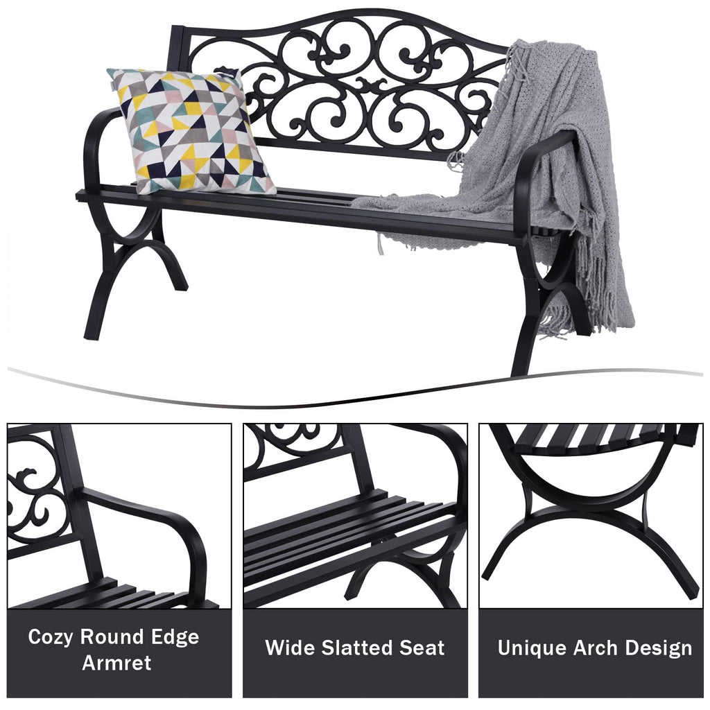 Black Metal Outdoor Bench Set of 2 B165