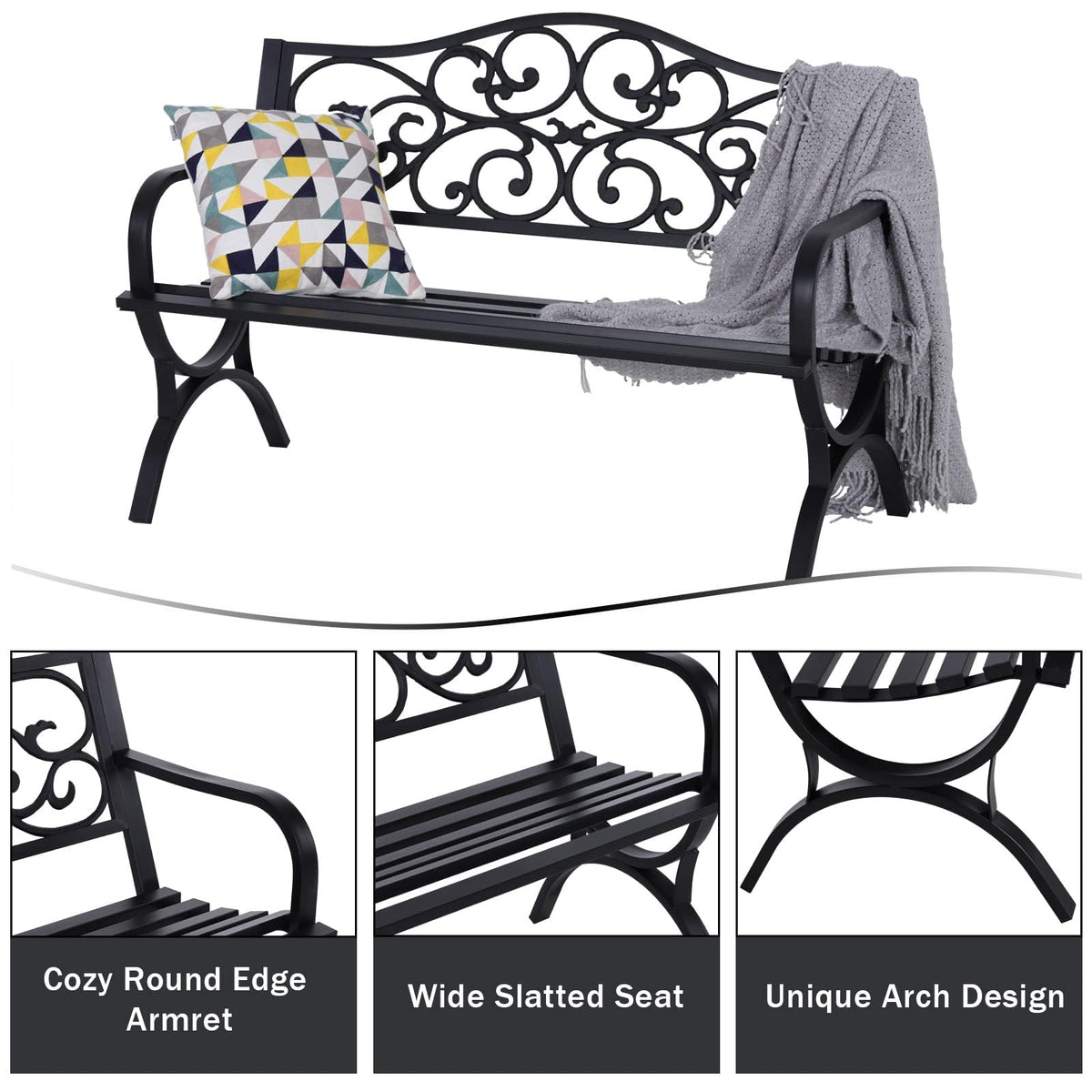 Black Metal Outdoor Bench Set of 2 B165