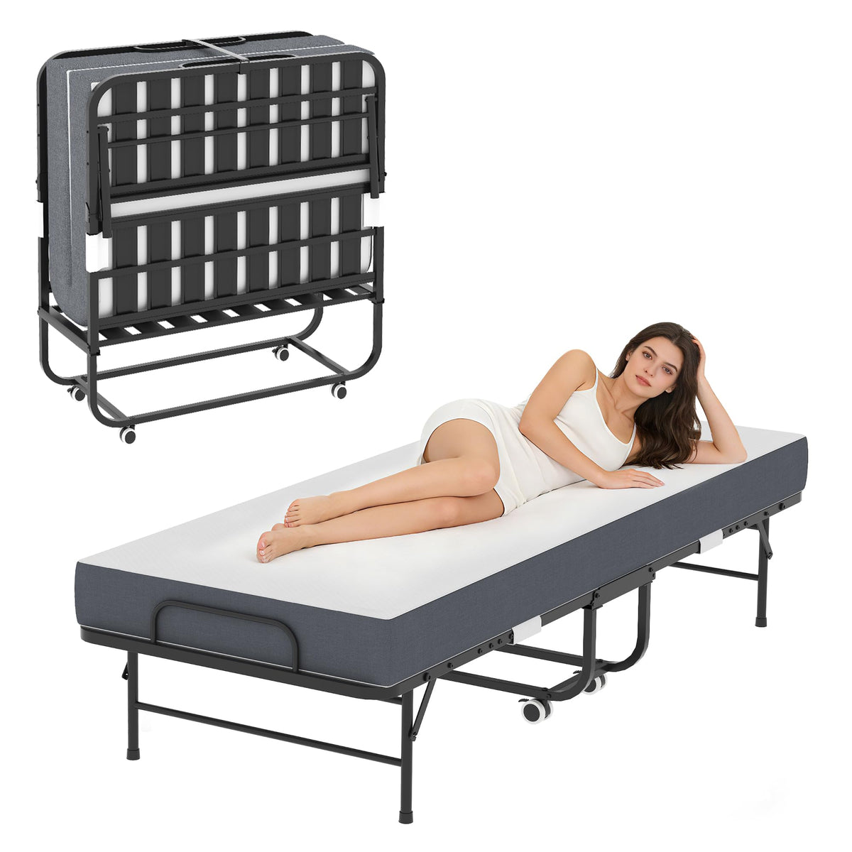 Foldable Roll Away Bed with Mattress 75" x 38" P29867