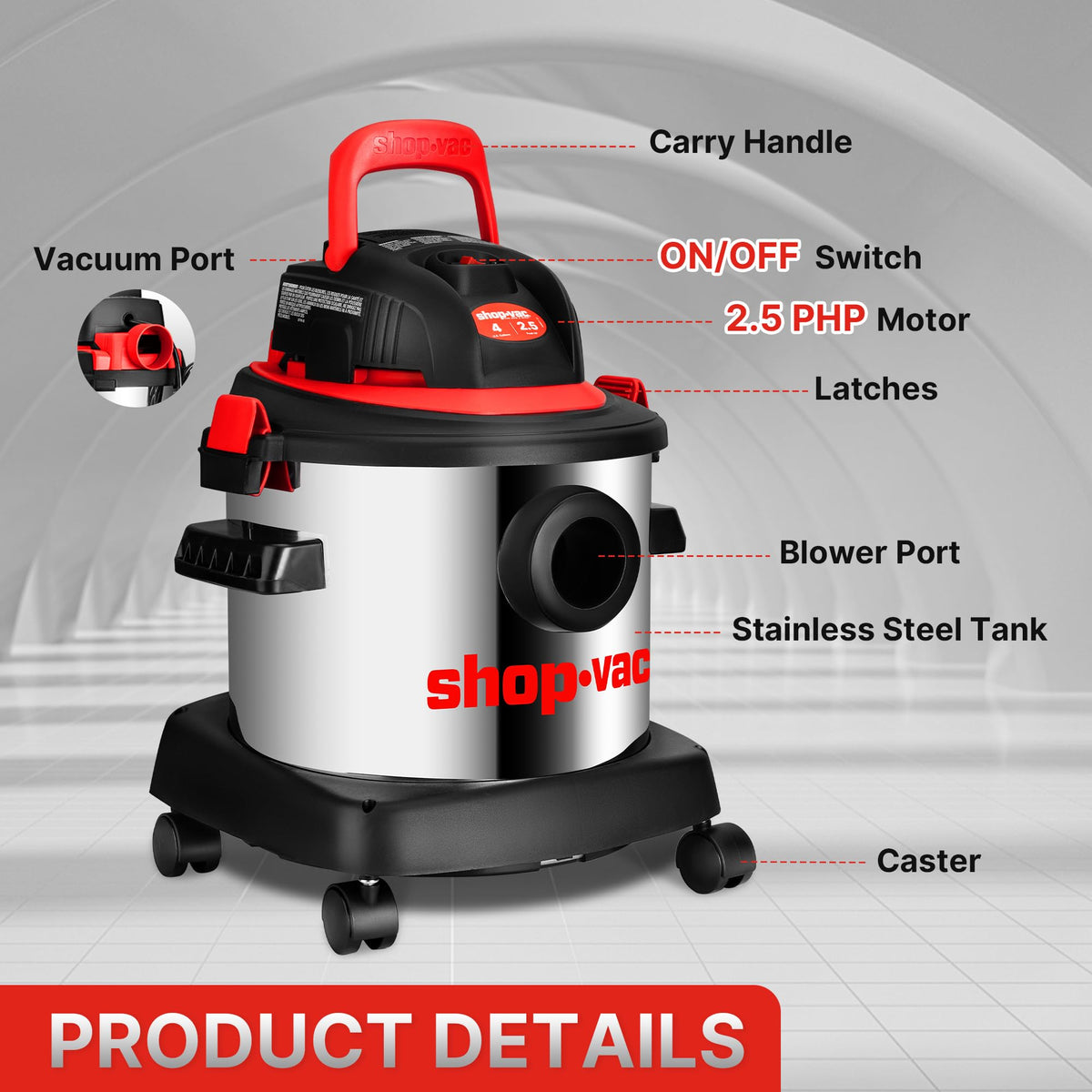 Wet/Dry Vacuum Cleaner, 4 Gallon, 2.5 Peak HP G688085