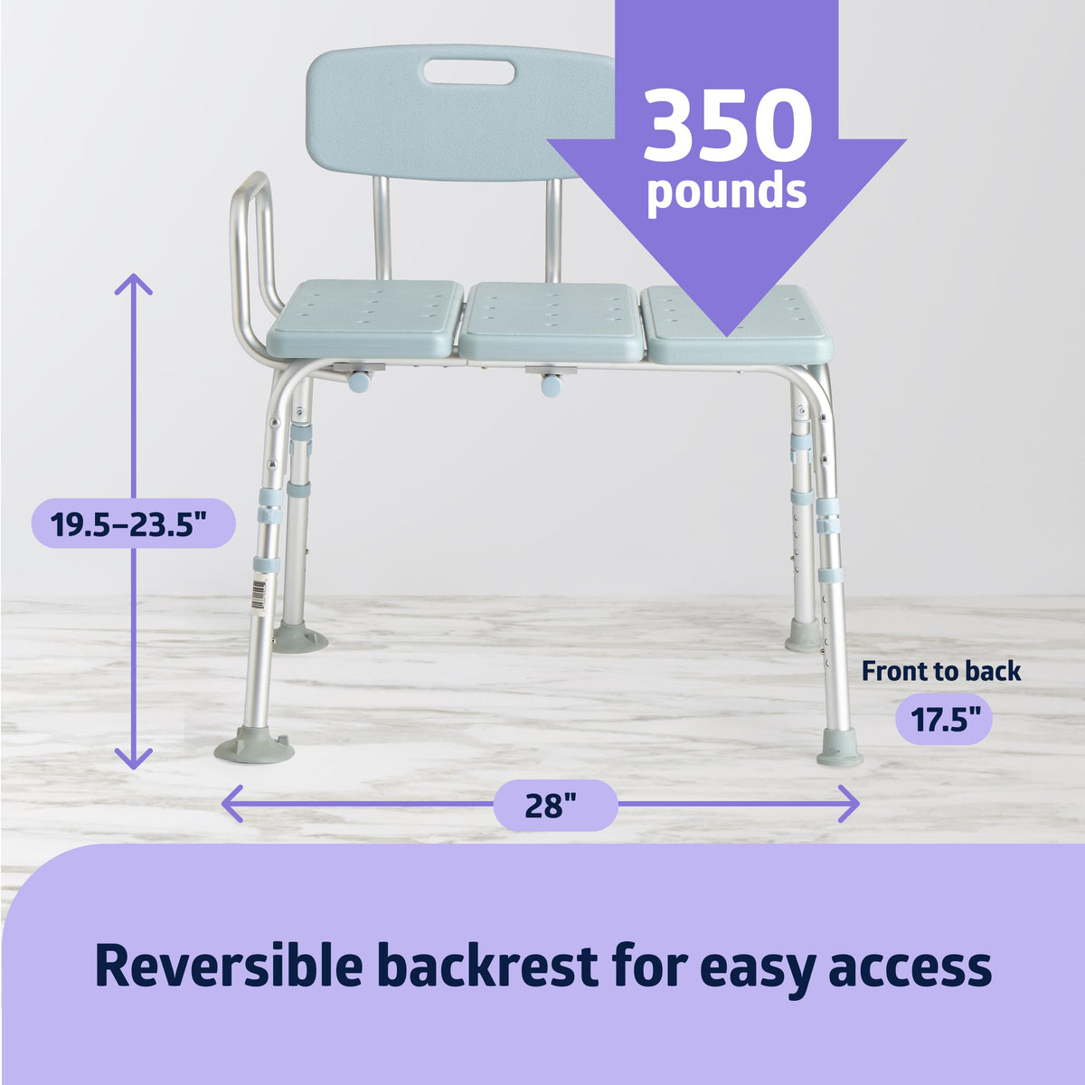 Light Blue Adjustable Tub Transfer Bench and Shower Chair 350 lb. Weight Capacity L873