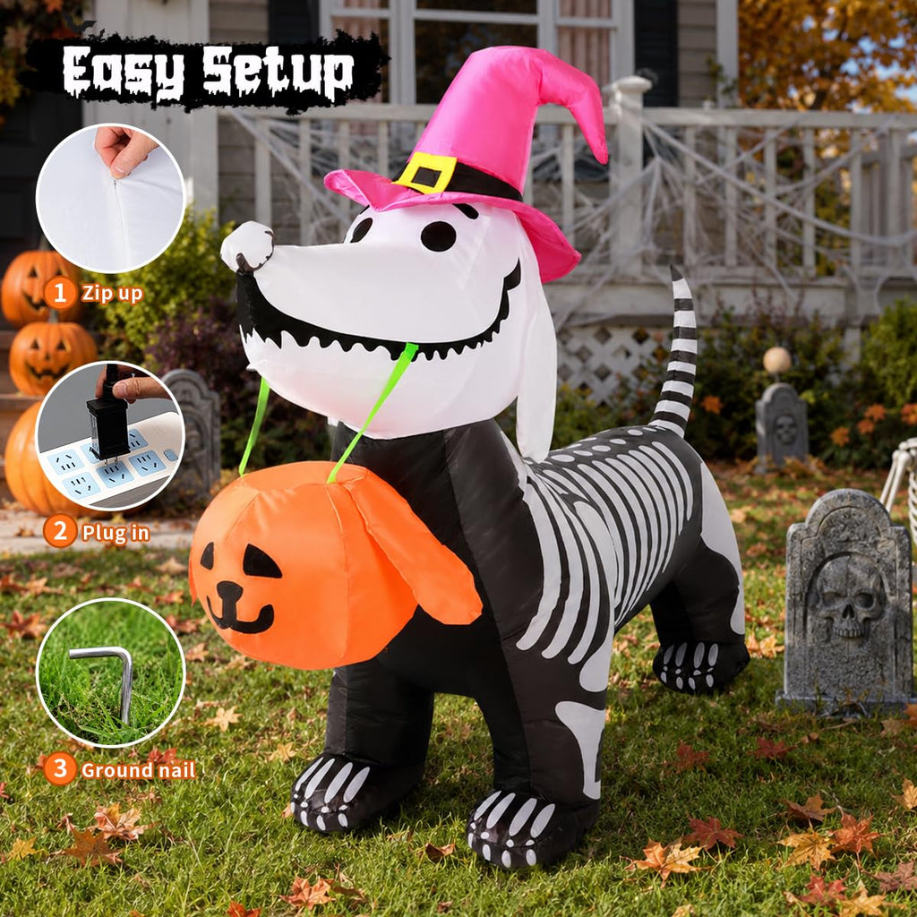5.5 FT Halloween Inflatable Skeleton Puppy with Build-in LEDs W84463