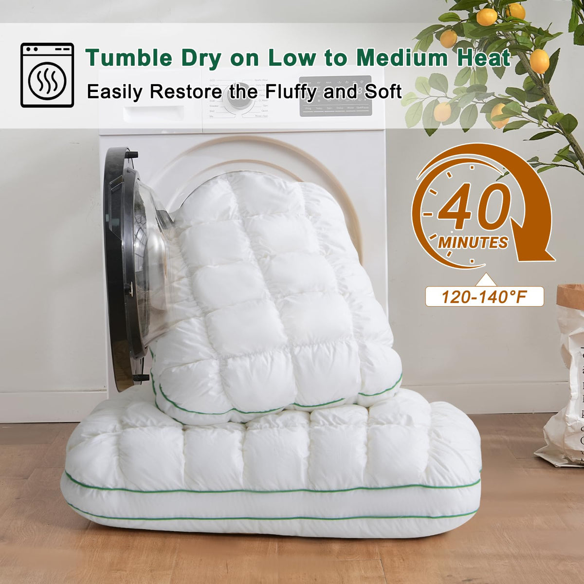 Fluffy Support Bed Pillow Queen Size Set of 2 White C5949