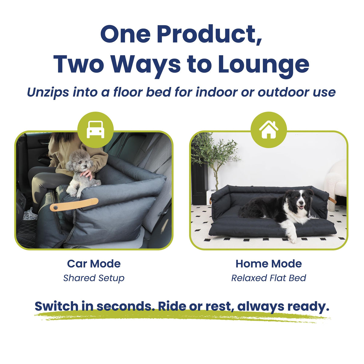 2-in-1 Pet Car Seat & Convertible Travel Dog Bed, XL, Black R767837