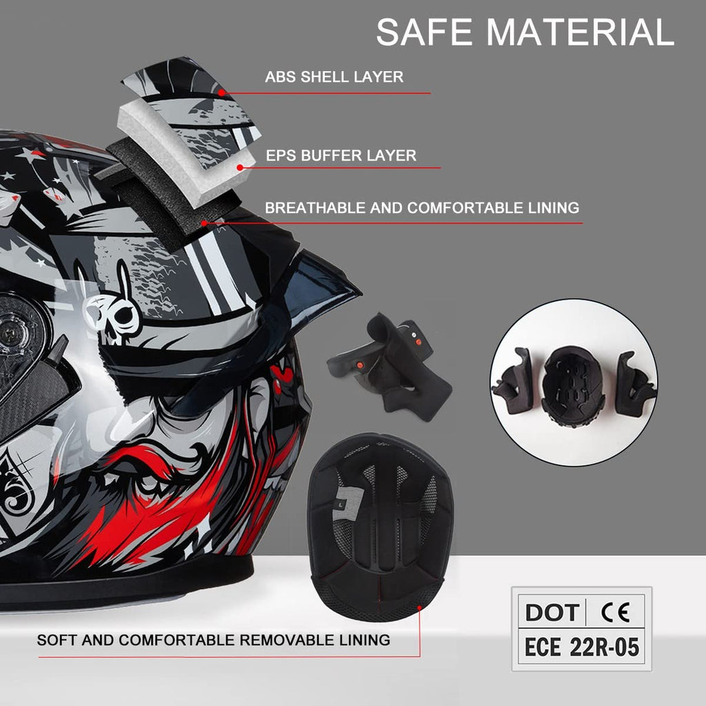 Bluetooth Motorcycle Helmet Anti-Fog Flip Up Full Face DOT Approved I9111