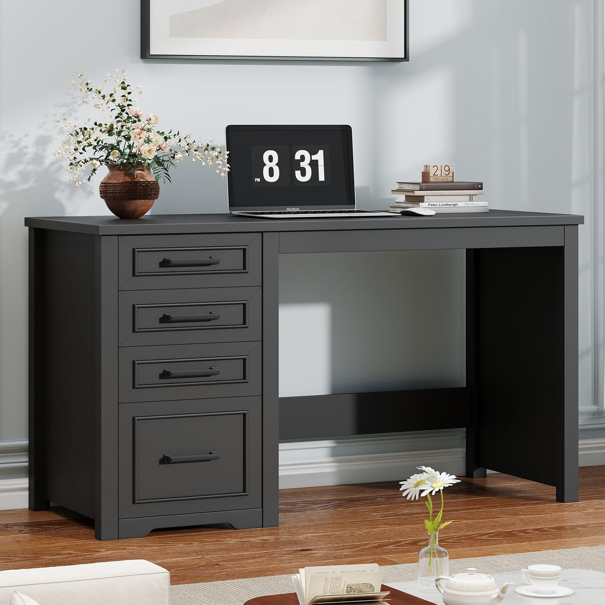 Black Executive Desk with File Drawer V7423