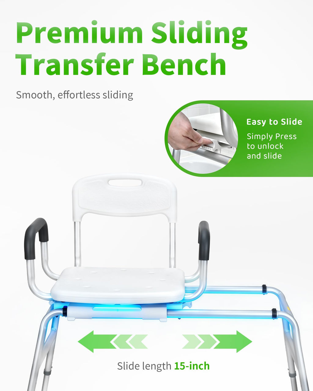 Heavy Duty Sliding Shower Chair with 360⁰ Swivel Seat P505948