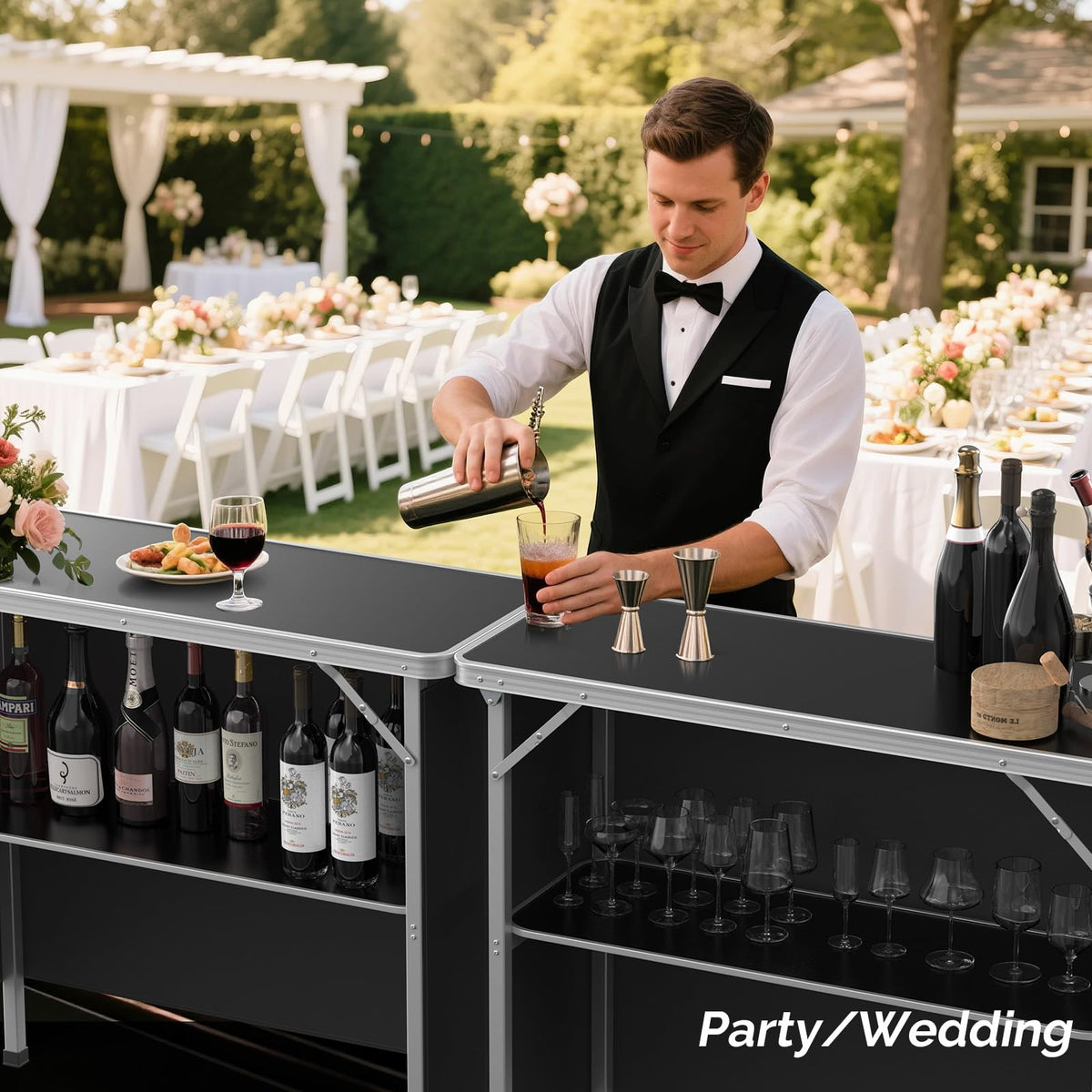 Portable 2-Tier Mobile Bar Table with Black Skirt Y770092