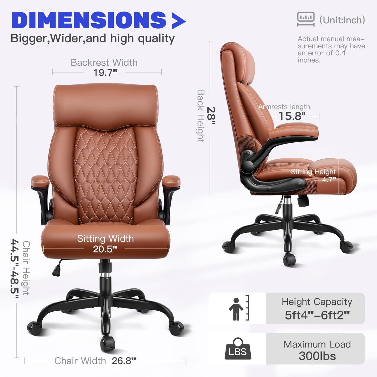 High Back Ergonomic Leather Office Chair with Flip-Up Armrests C54320