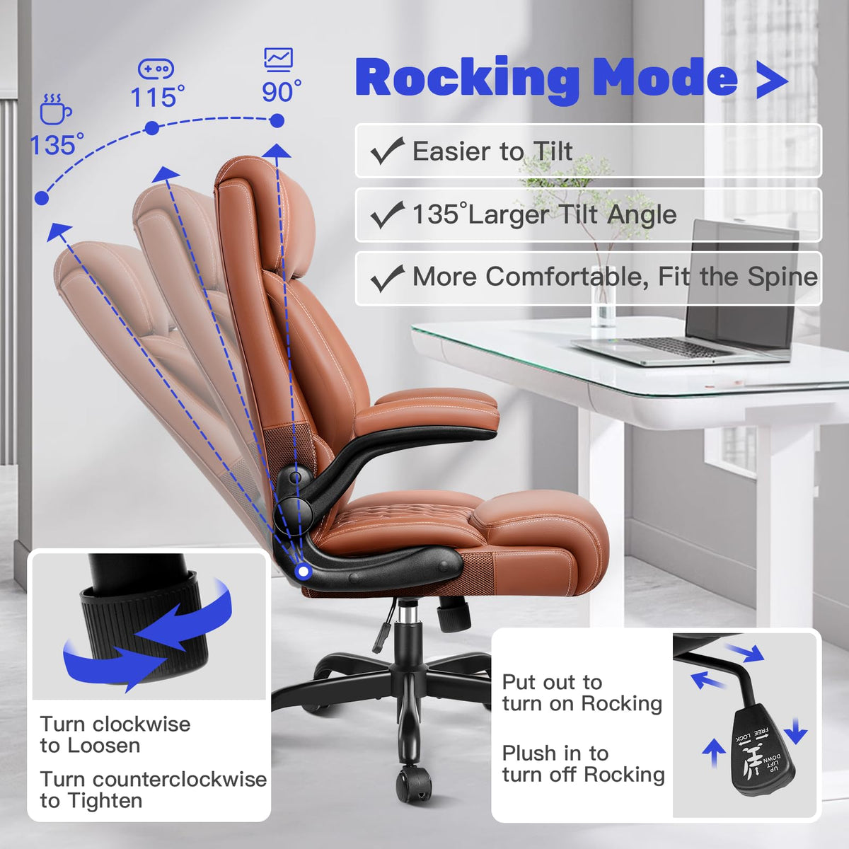 High Back Ergonomic Leather Office Chair with Flip-Up Armrests C54320