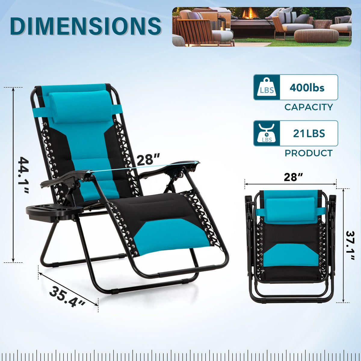 Zero Gravity Chair Set of 2 Folding Patio Lounge Recliner with Pillows Cup Holder G31921