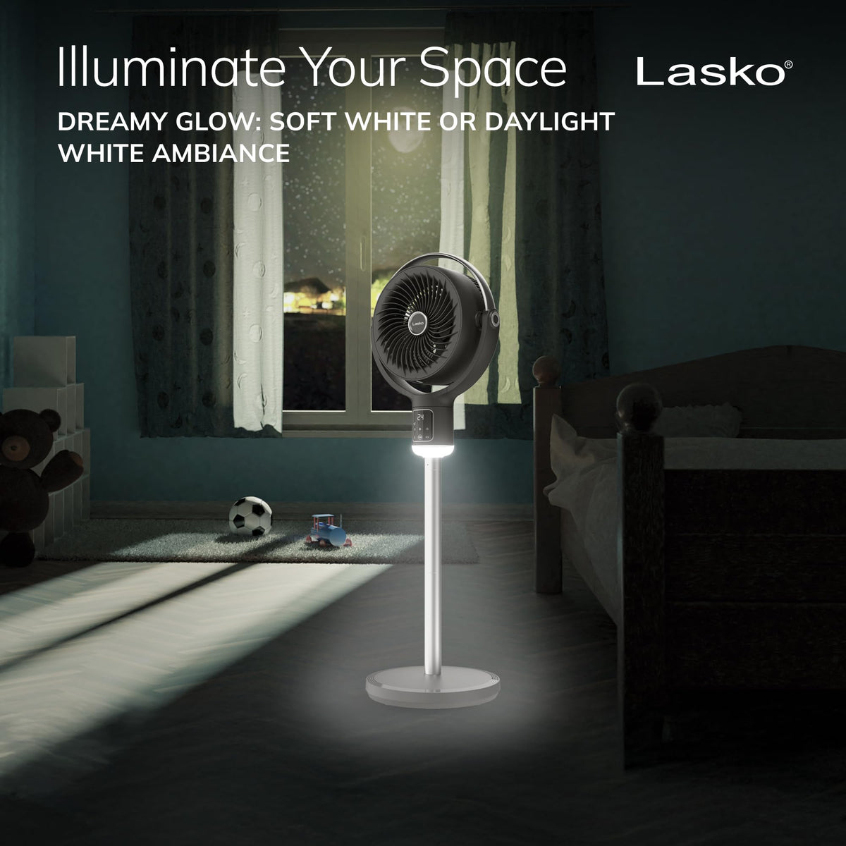 Pedestal Fan with Remote Control, Adjustable Height, Night Light, Gray C220281