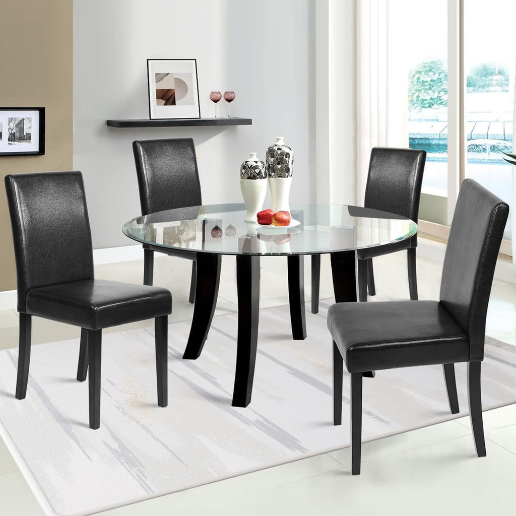 Black Set of 4 PU Leather Upholstered Dining Chairs with Solid Wood Legs W42871