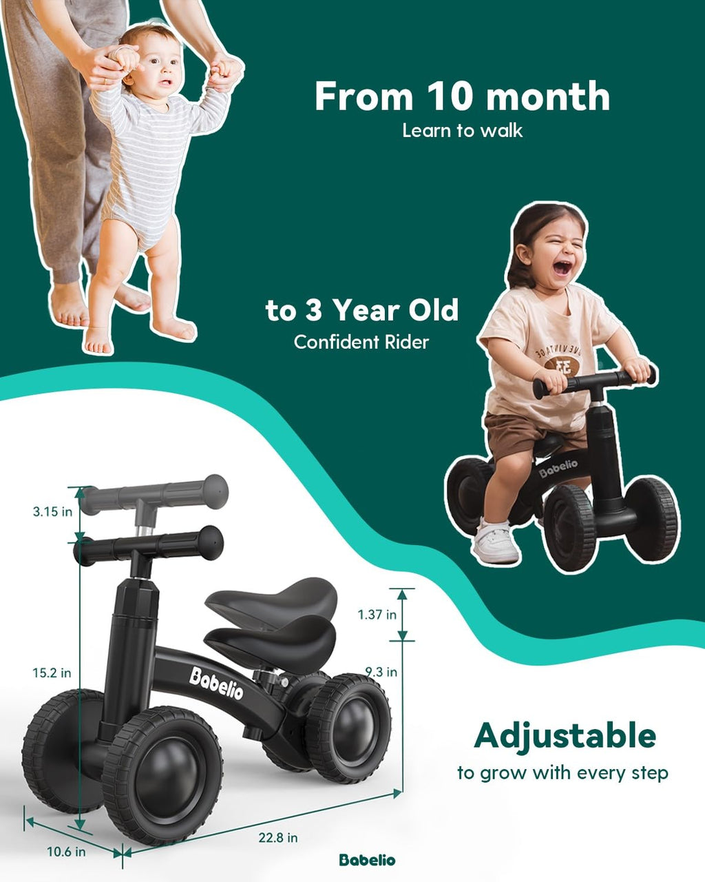 Green Adjustable 4 Wheels Baby Balance Bike B529