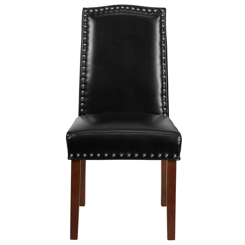 Black Faux Leather Parsons Chair with Nailhead Trim P96136