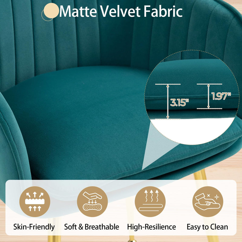 Velvet Accent Arm Chairs Set of 2 with Golden Legs F12032