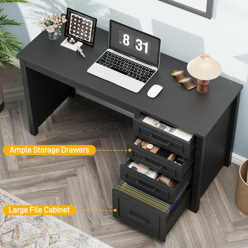 Black Executive Desk with File Drawer V7423