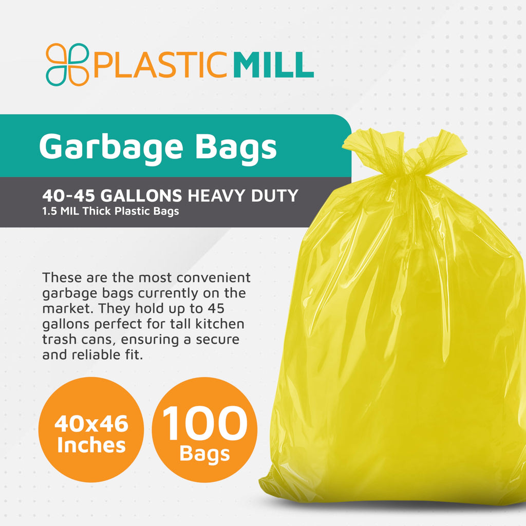 Yellow 40-45 Gallon Heavy Duty Trash Bags, 1.5 Mil, 100-Count A990