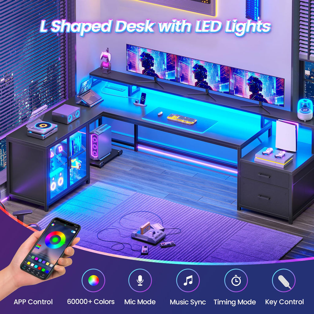 78.7” L Shaped Gaming Desk with Drawers S1114