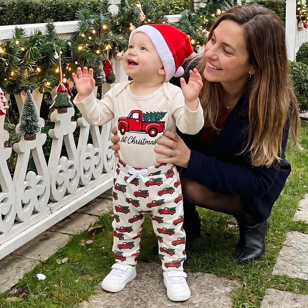 Christmas Baby Boy Outfit Romper Pants Hat X6771
