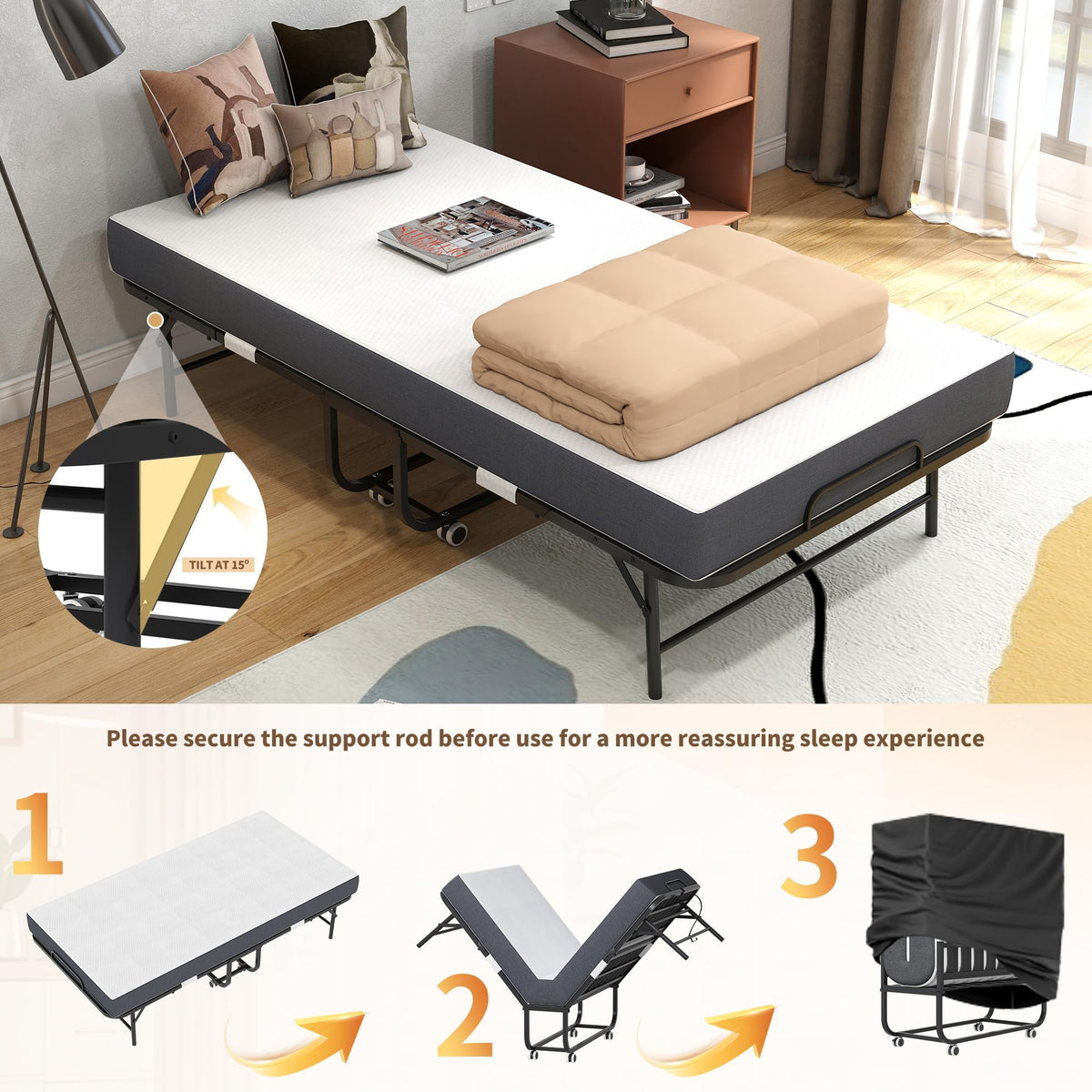 Foldable Roll Away Bed with Mattress 75" x 38" P29867
