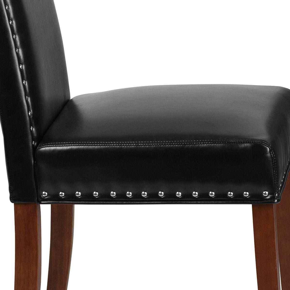 Black Faux Leather Parsons Chair with Nailhead Trim P96136