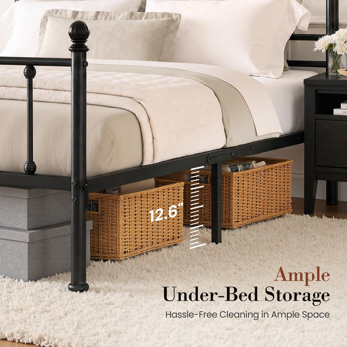 Full Size Metal Bed Frame with Tall Headboard O2078