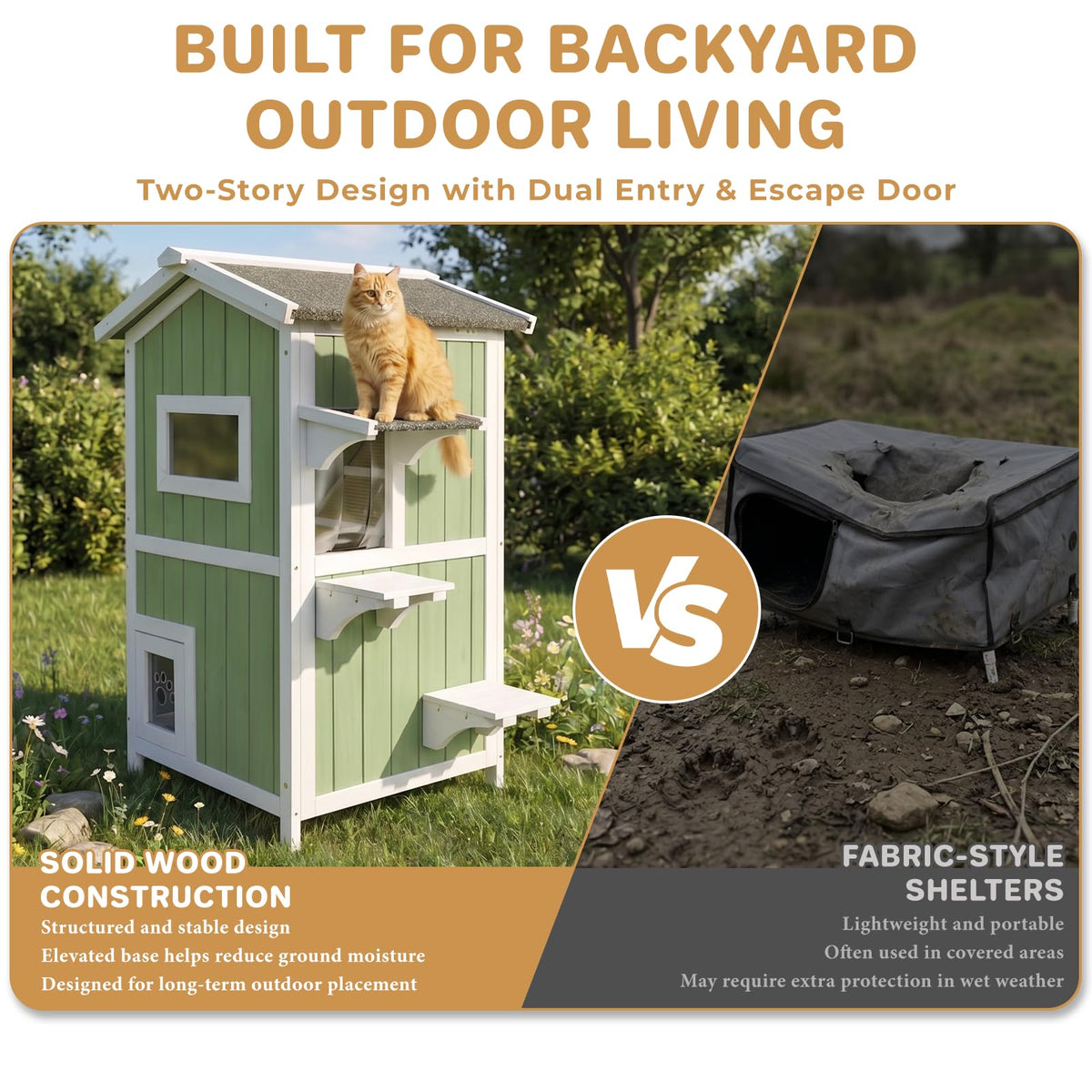 Weatherproof Wooden Outdoor Cat House G28258