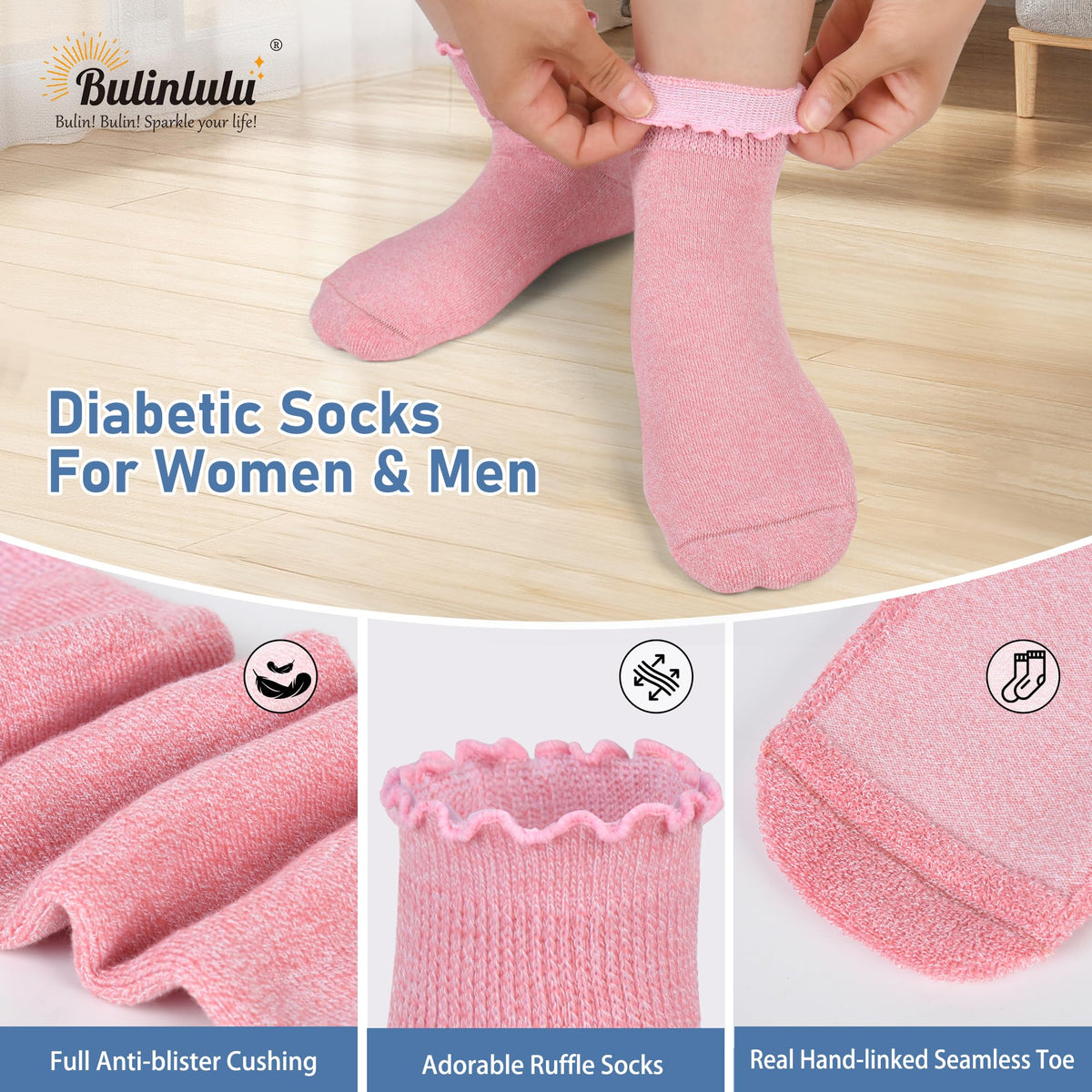 Women's 6 Pairs Non-Binding Diabetic Socks Size 9-11 Y4071