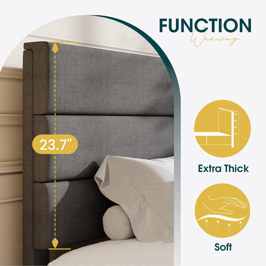 Twin Size Dark Grey Upholstered Fabric Bed Frame E5671