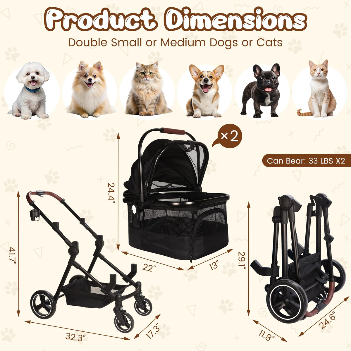 Foldable Double Pet Stroller A4572