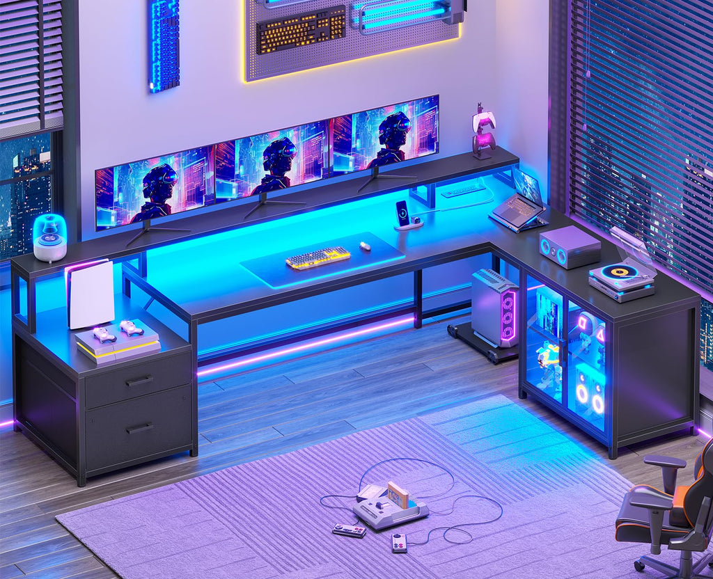 78.7” L Shaped Gaming Desk with Drawers S1114