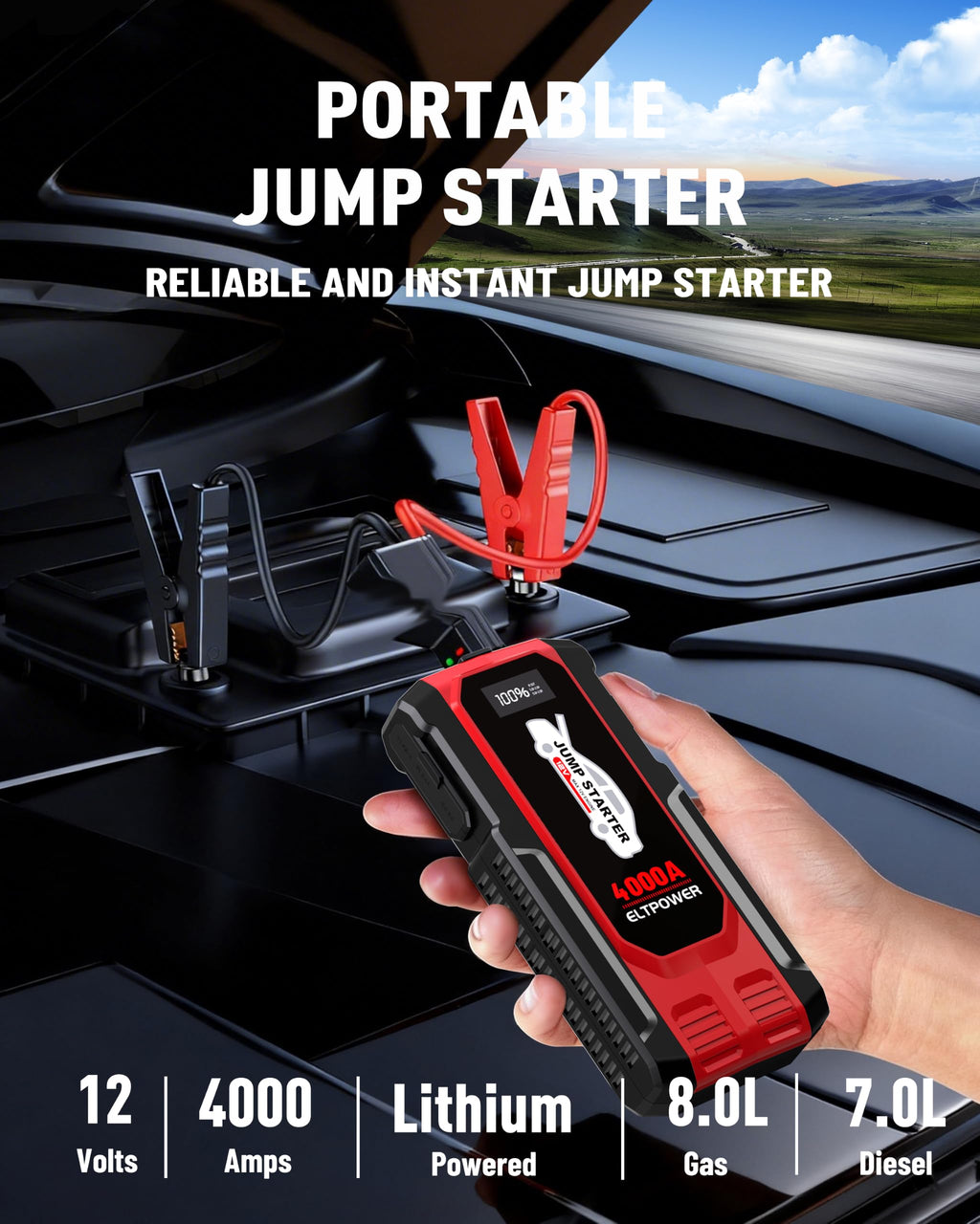 Heavy Duty 12V Portable Jump Starter with Carry Case C261848