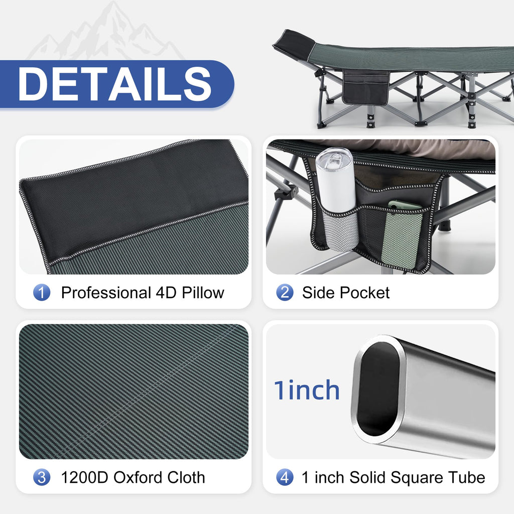 Blue Camping Cot with Cushion, Pillow and Carry Bag Q521