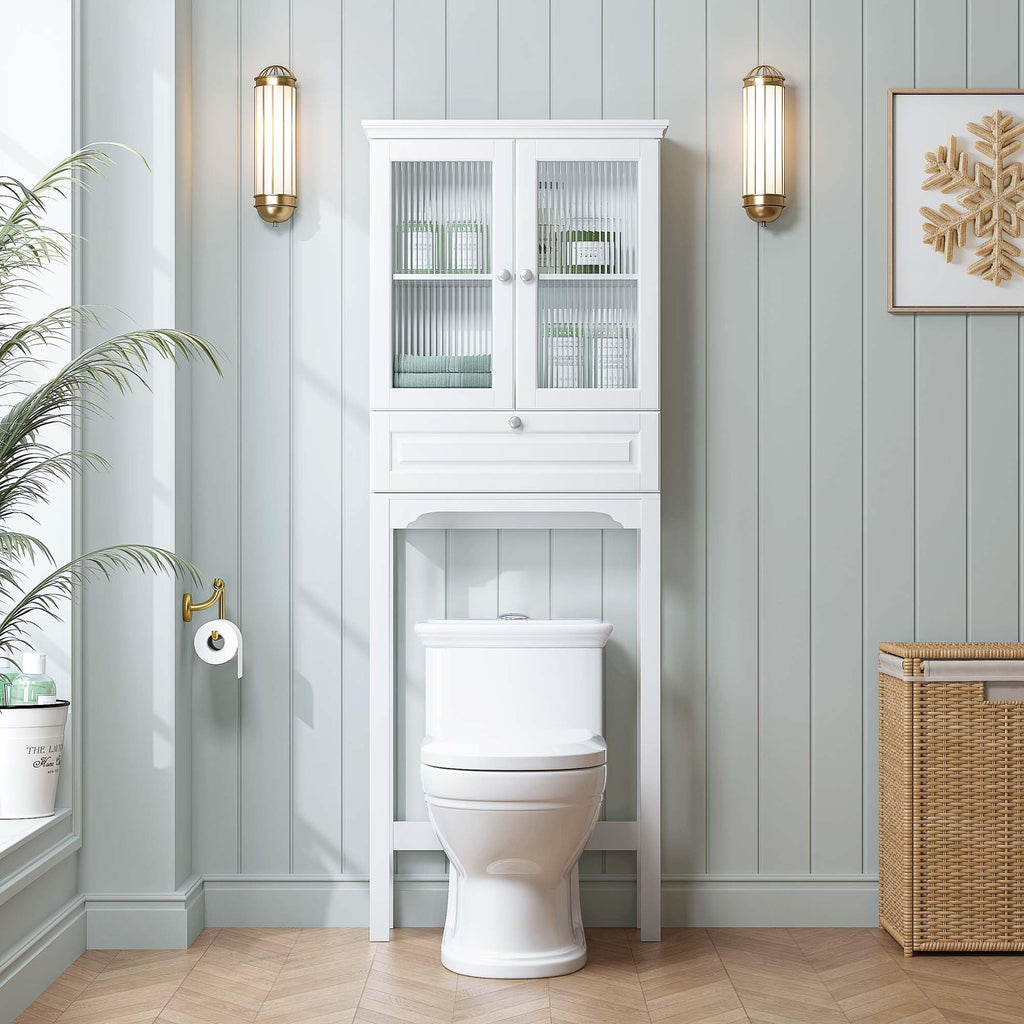 Over the Toilet Storage Cabinet with Glass Doors, White X517
